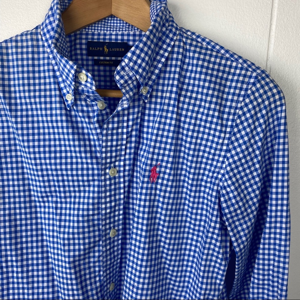 Ralph Lauren Blue Gingham Button Down Shirt 10 - Picture 3 of 4